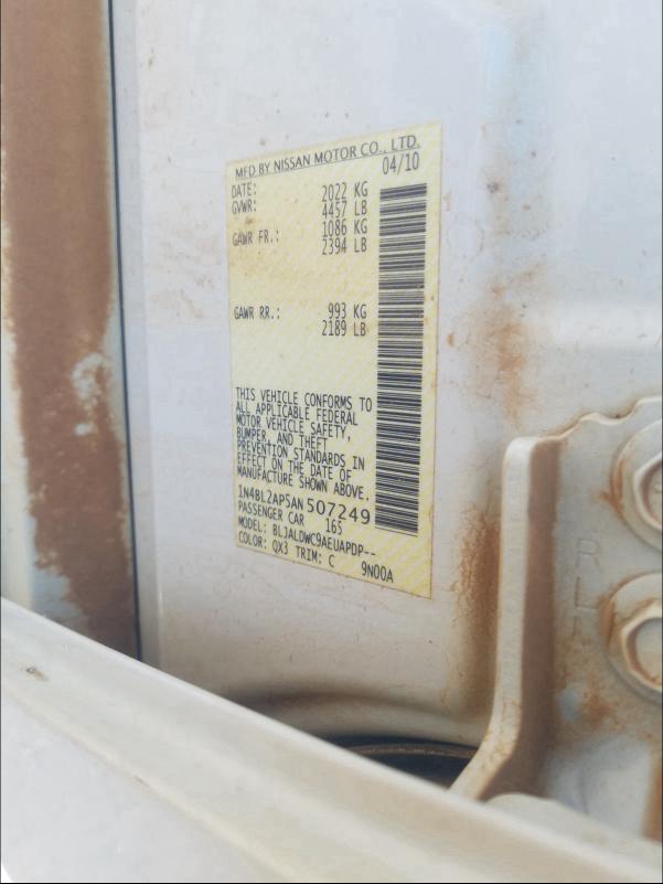 2010 NISSAN ALTIMA SR 1N4BL2AP5AN507249