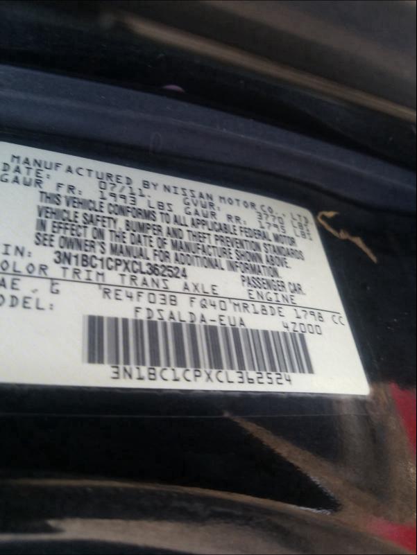 2012 NISSAN VERSA S 3N1BC1CPXCL362524