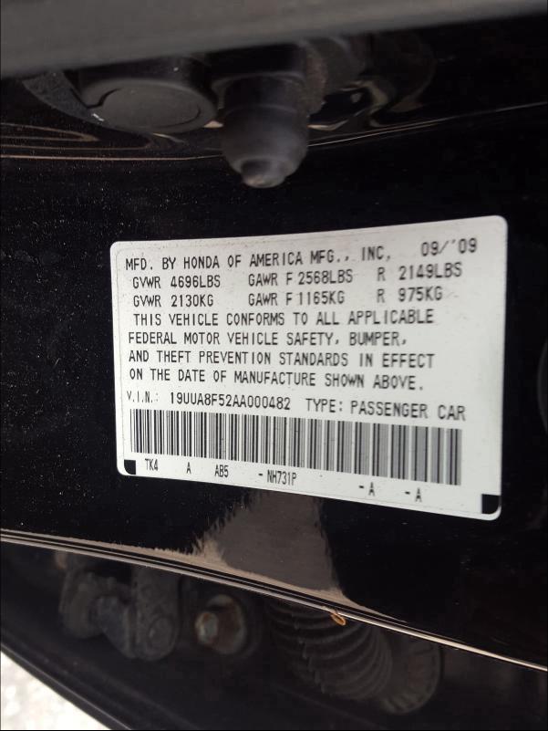 2010 ACURA TL 19UUA8F52AA000482