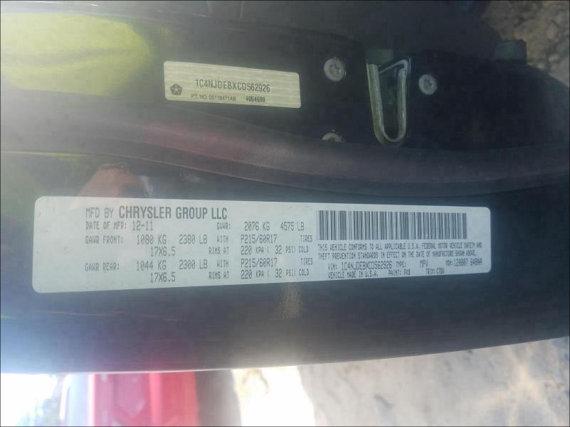 2012 JEEP COMPASS LA 1C4NJDEBXCD562926