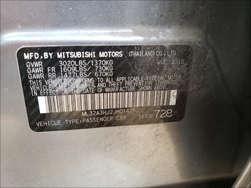2018 MITSUBISHI MIRAGE ES ML32A3HJ2JH014752
