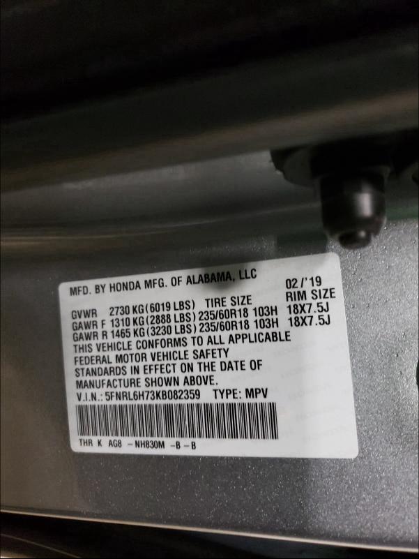 2019 HONDA ODYSSEY EX 5FNRL6H73KB082359