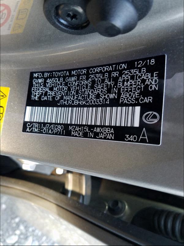 2019 LEXUS UX 250H JTHU9JBH6K2003314