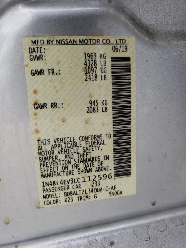 2020 NISSAN ALTIMA SL 1N4BL4EV8LC112596