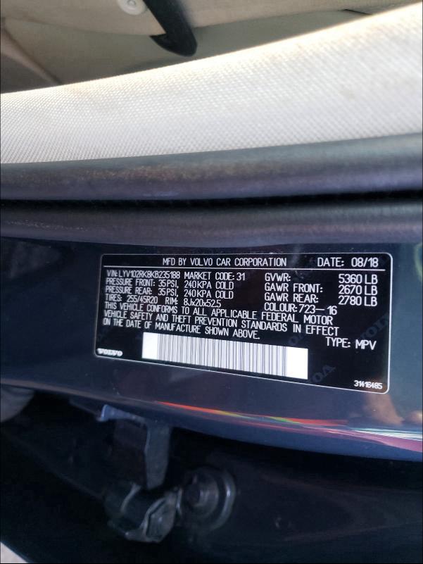 2019 VOLVO XC60 T5 LYV102RK8KB235188