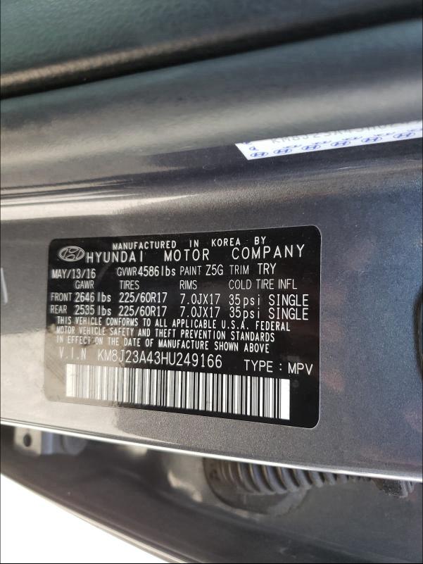 2017 HYUNDAI TUCSON SE KM8J23A43HU249166