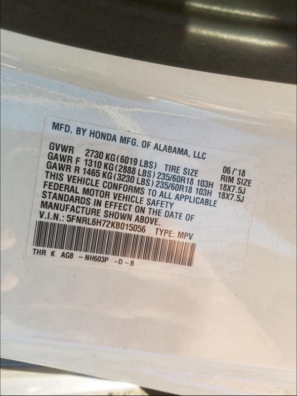 2019 HONDA ODYSSEY EX 5FNRL6H72KB015056