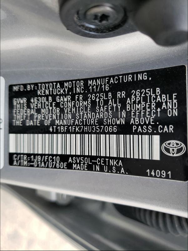 2017 TOYOTA CAMRY 4T1BF1FK7HU357066