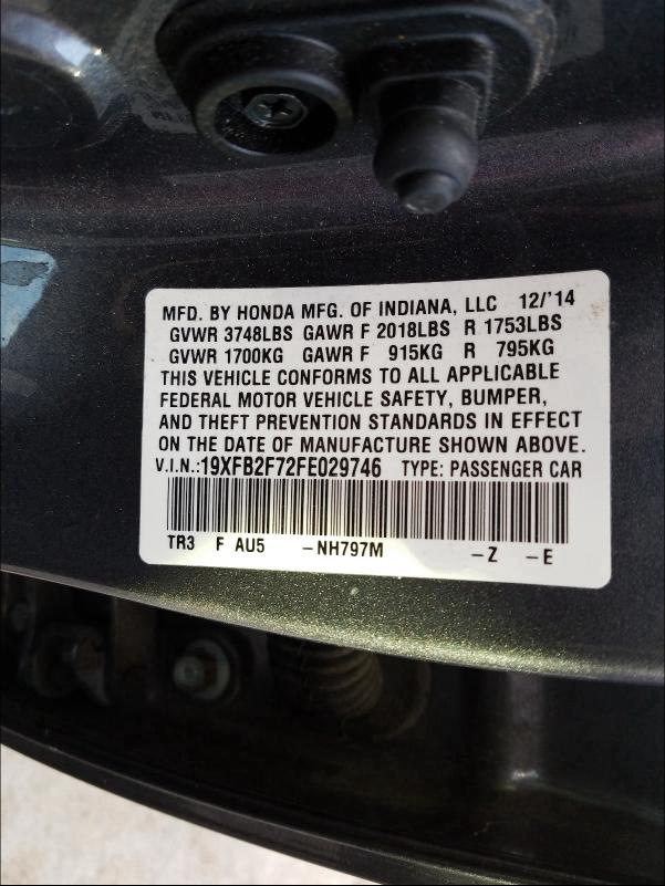 2015 HONDA CIVIC SE 19XFB2F72FE029746