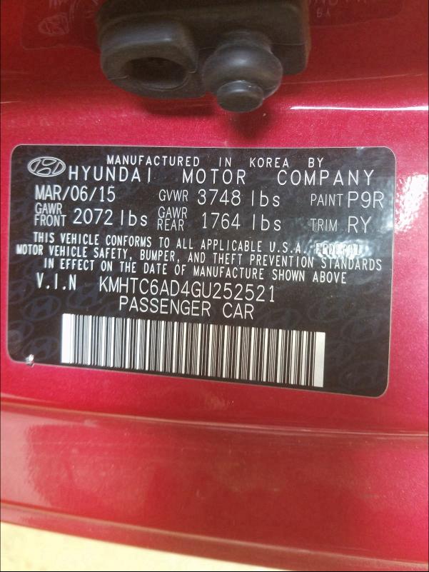 2016 HYUNDAI VELOSTER KMHTC6AD4GU252521