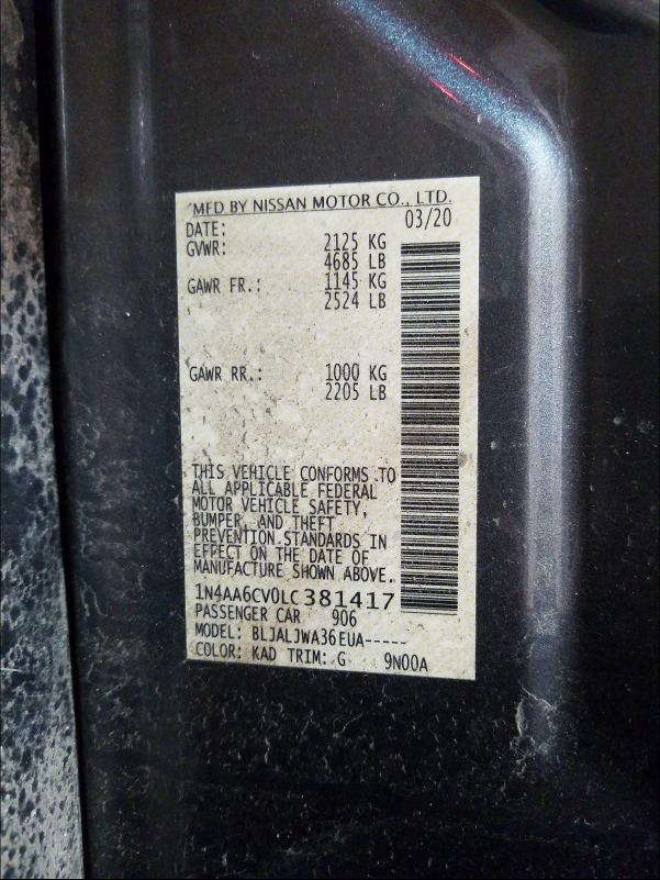 2020 NISSAN MAXIMA SV 1N4AA6CV0LC381417