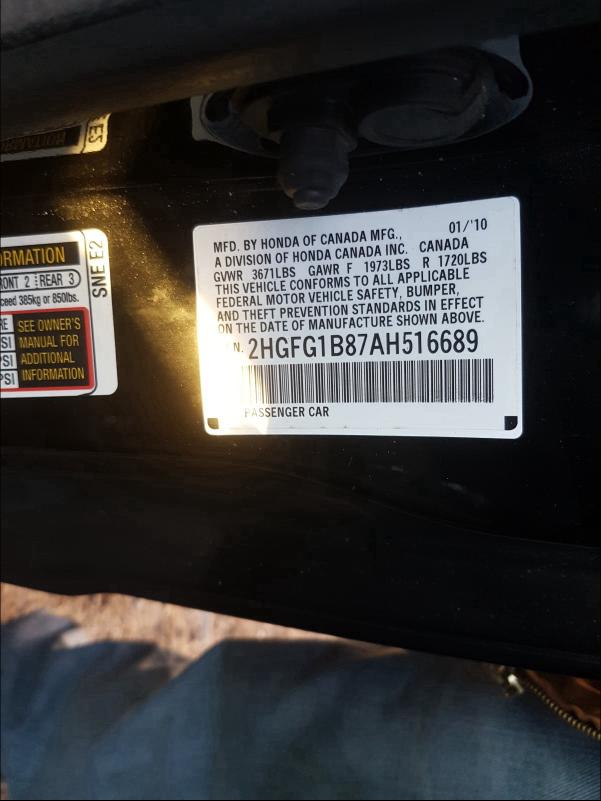 2010 HONDA CIVIC EX 2HGFG1B87AH516689