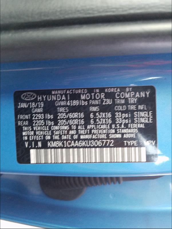 2019 HYUNDAI KONA SE KM8K1CAA6KU306772