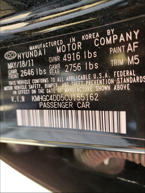 2012 HYUNDAI GENESIS 3. KMHGC4DD5CU155162