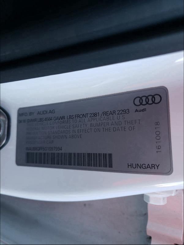2016 AUDI A3 PREMIUM WAUB8GFF5G1097994