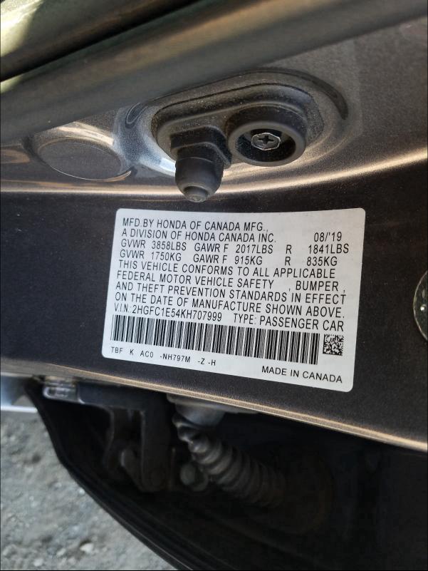 2019 HONDA CIVIC SI 2HGFC1E54KH707999