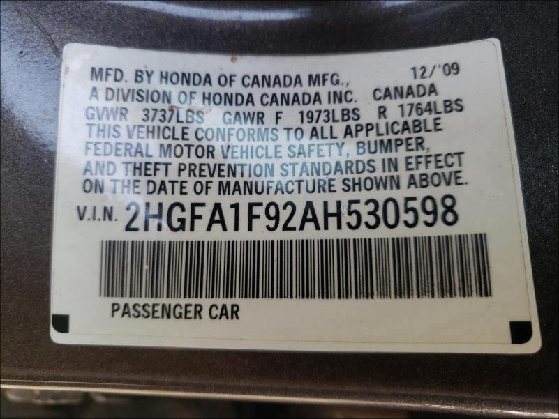 2010 HONDA CIVIC 2HGFA1F92AH530598