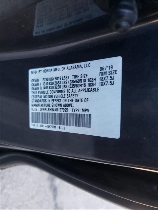 2019 HONDA ODYSSEY EX 5FNRL6H54KB127095