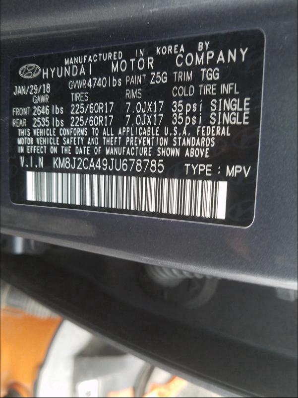 2018 HYUNDAI TUCSON SE KM8J2CA49JU678785
