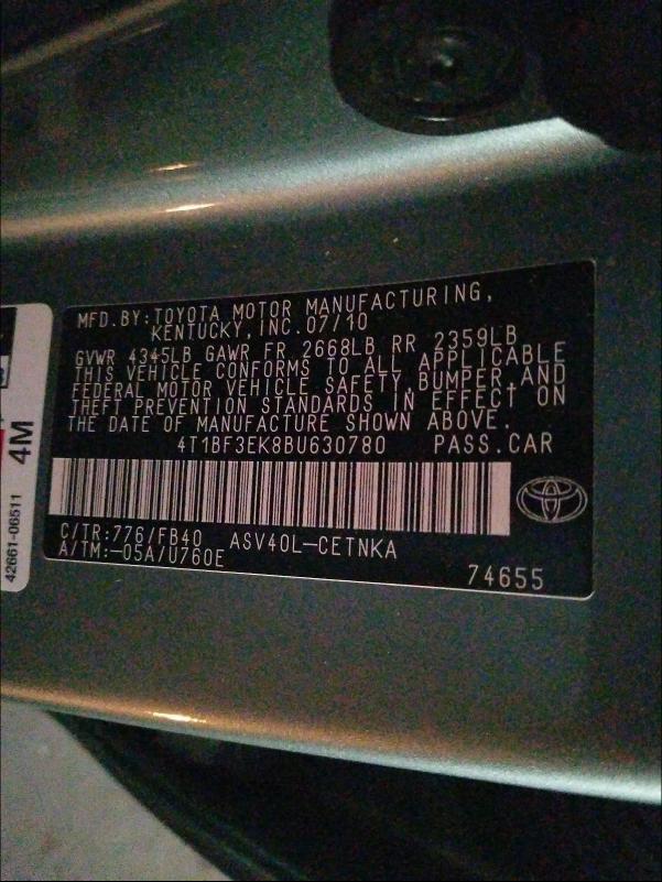 2011 TOYOTA CAMRY BASE 4T1BF3EK8BU630780