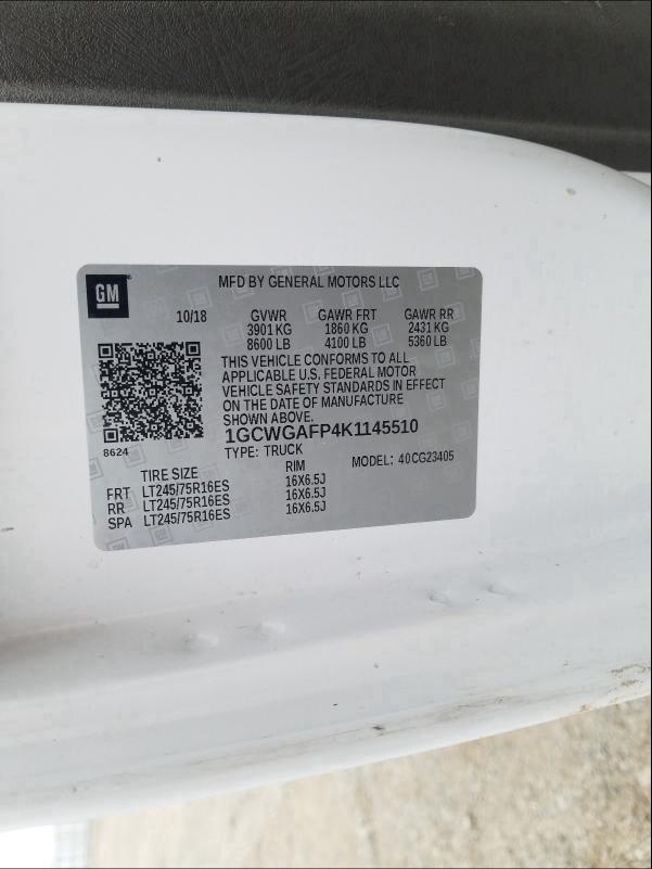 2019 CHEVROLET EXPRESS G2 1GCWGAFP4K1145510