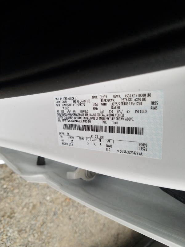 2019 FORD F250 SUPER - 1FT7W2B69KEE18380