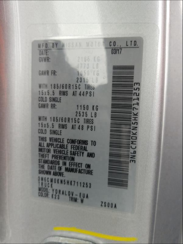 2017 NISSAN NV200 2.5S 3N6CM0KN5HK711253