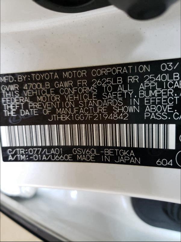 2015 LEXUS ES 350 JTHBK1GG7F2194842