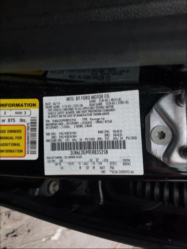 2014 LINCOLN MKZ 3LN6L2G99ER835258