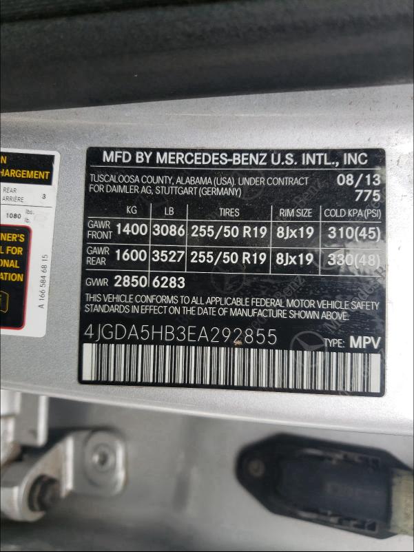 2014 MERCEDES-BENZ ML 350 4MA 4JGDA5HB3EA292855