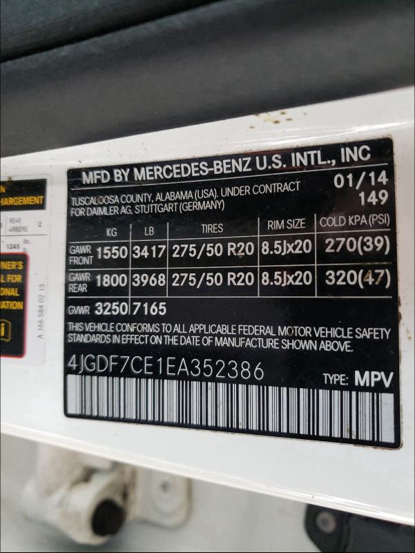 2014 MERCEDES-BENZ GL 450 4MA 4JGDF7CE1EA352386
