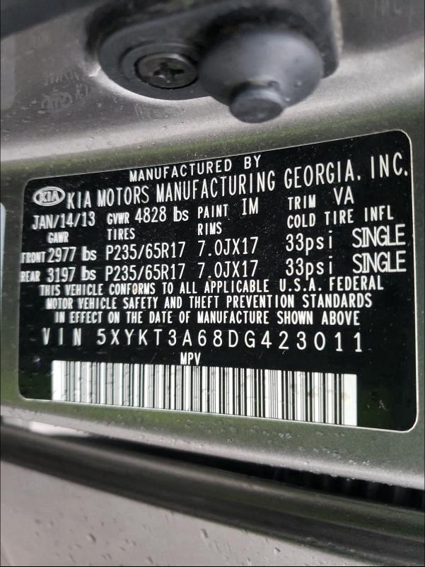 5XYKT3A68DG423011 2013 Kia Sorento Lx 2.4L