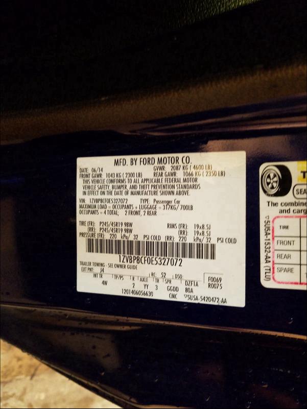 2014 FORD MUSTANG GT 1ZVBP8CF0E5327072