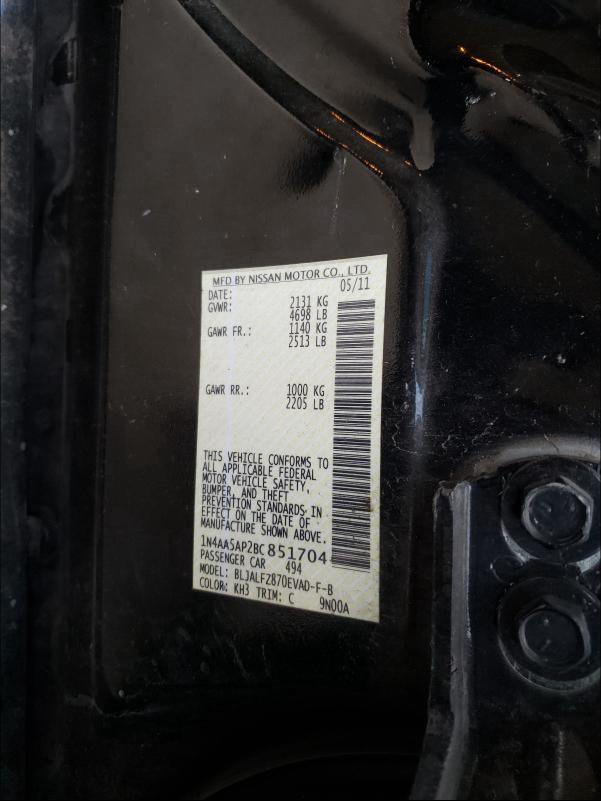 2011 NISSAN MAXIMA 1N4AA5AP2BC851704