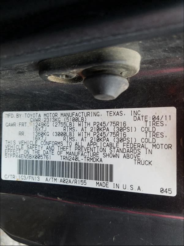 2011 TOYOTA TACOMA 5TFPX4EN5BX005761