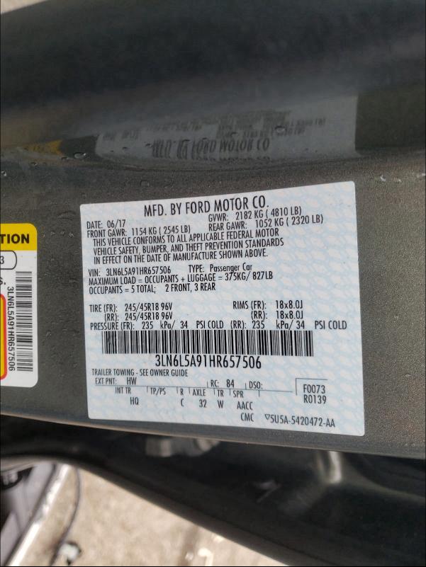 2017 LINCOLN MKZ PREMIE 3LN6L5A91HR657506
