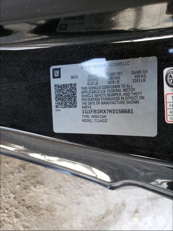 2019 CHEVROLET CAMARO LS 1G1FB1RX7K0158681