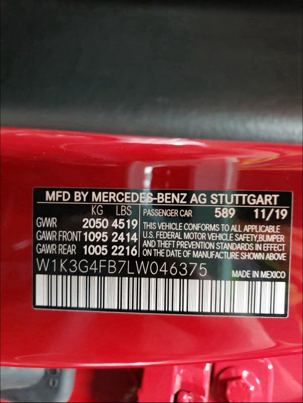 2020 MERCEDES-BENZ A 220 4MAT W1K3G4FB7LW046375