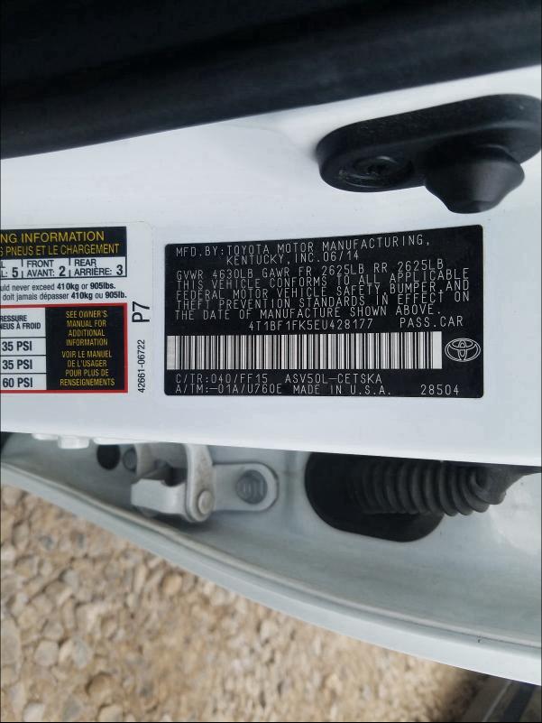 2014 TOYOTA CAMRY 4T1BF1FK5EU428177