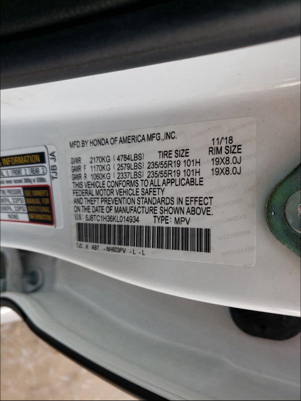 2019 ACURA RDX 5J8TC1H36KL014934