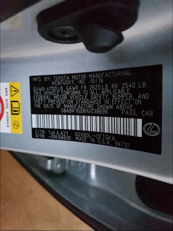 2017 LEXUS ES 350 58ABK1GG8HU039696