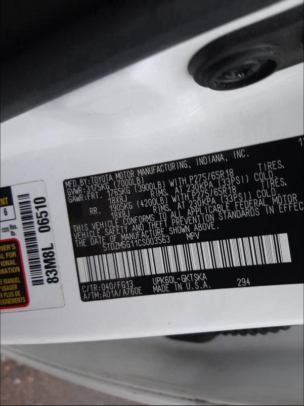 2012 TOYOTA SEQUOIA SR 5TDZM5G11CS003563