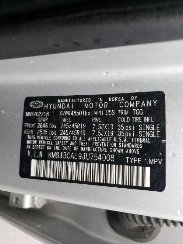 2018 HYUNDAI TUCSON SPO KM8J3CAL9JU754008