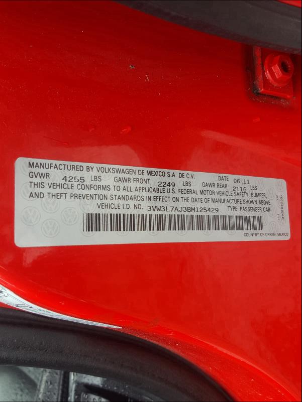 2011 VOLKSWAGEN JETTA TDI 3VW3L7AJ3BM125429