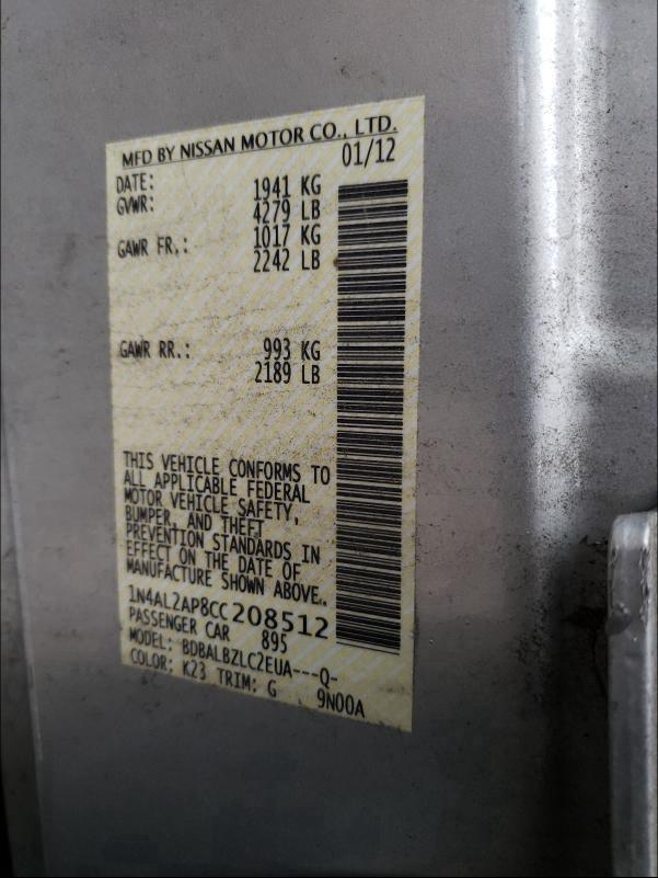 2012 NISSAN ALTIMA BAS 1N4AL2AP8CC208512