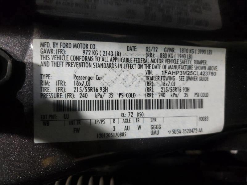 2012 FORD FOCUS SEL 1FAHP3M25CL423760
