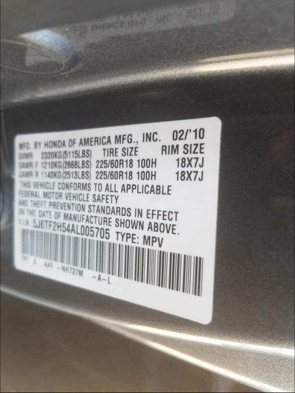 5J6TF2H54AL005705 2010 Honda Accord Cro 3.5L