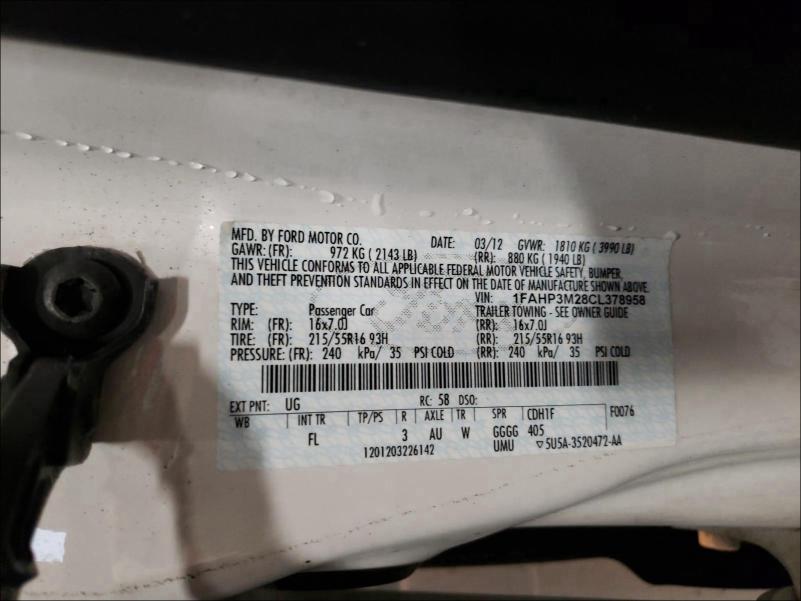2012 FORD FOCUS SEL 1FAHP3M28CL378958