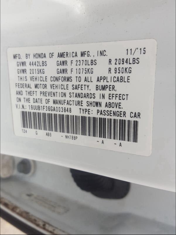 2016 ACURA TLX 19UUB1F36GA003848