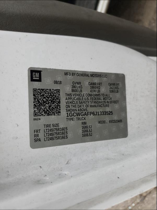2018 CHEVROLET EXPRESS G2 1GCWGAFP6J1333525